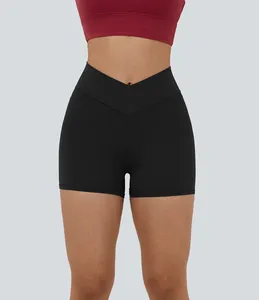 High <b>Waist</b> Black Sport <b>Shorts</b> <b>Women</b> Quick Dry <b>Elastic</b> <b>Waist</b> Knitted Fitness Wear Solid Color Athletic <b>Short</b> Style - Product Image 4