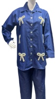 Malaisie nouvelle version modeste cordon floral ensemble vêtements Denim Blouse pantalon deux pièces femmes Coord ensembles en gros inde