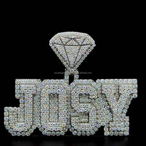 Pendentif personnalisé initial à deux couches en argent 925 diamants Moissanite glacés Style Hip Hop plaqué or en forme de diamant caution pour les fêtes - Product Image 1