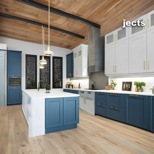 Meubles de cuisine modulaires modernes, caisses en contreplaqué, portes laquées bleues, accessoires de charnières, application villa, personnalisation clé en main - Product Image 1