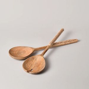 Modern Design Rattan <b>Salad</b> <b>Server</b> Wooden <b>Salad</b> <b>Server</b> With Rattan Handle <b>Salad</b> Tools <b>Salad</b> <b>Server</b> At Factory Wholesale Price - Product Image 2