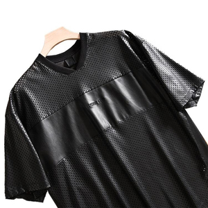 เสื้อยืดแขนสั้นผ้าตาข่ายหนัง PU ของ Finch Garment Design ปักโลโก้ตามสั่ง เสื้อรักบี้ทรงหลวมโอเวอร์ไซส์สำหรับผู้ชาย รุ่น 2026 - Product Image 3