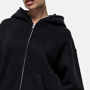 Sweat à capuche zippé surdimensionné personnalisé pour femme en molleton 100 % coton, anti-plis, respirant, écologique, léger, avec logo personnalisé sur le devant - Product Image 4