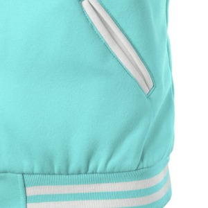 <b>Men's</b> Turquoise Varsity <b>Jacket</b> <b>White</b> Sleeves PU Fabric Single Button Closure Stand Collar Regular Fit Autumn Casual Wear - Product Image 3