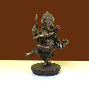 Antique Copper Finish Resin Handcrafted Dancing Ganesha <b>Statue</b> with Figures-Traditional <b>Religious</b> Home Decor Temple Altar Figure - Product Image 3