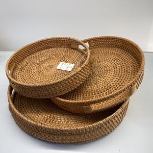 Vente en gros de poignées de plateau rondes en rotin naturel de taille personnalisée modèle de base fait à la main Vietnam Home Storage Decor Food Toy Storage - Product Image 3