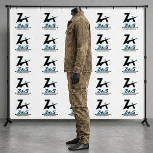 Ensemble de survêtement deux pièces streetwear vintage en jean délavé imprimé, avec veste et pantalon cargo, respirant et imperméable - Product Image 3