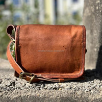Tas selempang kulit kambing asli alami, buatan tangan, gaya Vintage tali tunggal dengan katun kulit asli kanvas lapisan pola permen