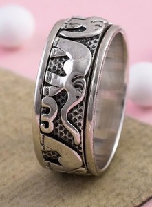 Vintage Elephant Spinner <b>Ring</b> for <b>Men</b> & Women Sterling <b>Silver</b> Rotating Spin Band Anxiety Relief Fidget <b>Ring</b> Wide Animal Pattern - Product Image 2