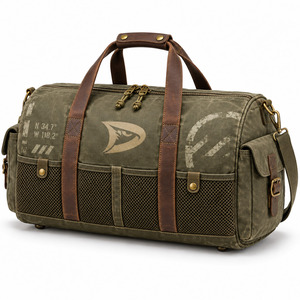 Sac de voyage en toile robuste de 16 oz, style sac de voyage avec poignées en cuir, exportation directe - Product Image 2