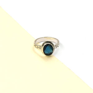 London Blue Topaz Lab Created 8x10mm Oval Shape <b>Statement</b> <b>Ring</b> Natural Silver Plated Matte Finish Boho <b>Ring</b> - Product Image 5
