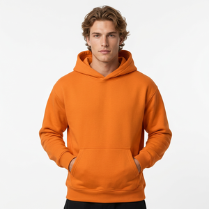 Men's <b>Orange</b> Hooded <b>Fleece</b> Sweatshirt Oversized Fit Casual Solid Pullover Front Pocket Winter Wear Digital Printing Anti-Wrinkle - Product Image 5