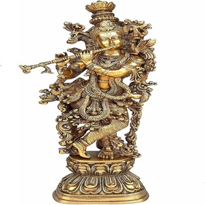 Figurine de Krishna en laiton plaqué or, objet religieux, sculpture d'art, objet de collection, décoration - Product Image 1