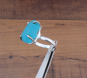 Bague en jade chalcite naturelle en gros, argent sterling 925, sertie à griffes, pierre précieuse en calcédoine verte translucide, bagues pour femmes - Product Image 5