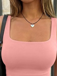 Débardeur court rose à col carré pour femme, sans manches, tricoté, décontracté, couleur unie, froncé à l'avant, pour le quotidien - Product Image 5