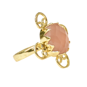 Vintage Unisex <b>Cocktail</b> <b>Ring</b> 18K <b>Gold</b> Plated Pink Chalcedony Square Bezel Setting Brass January Birthstone Daily Wear Trendy - Product Image 2