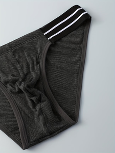 Calzoncillos bóxer de una pieza para hombre, de algodón tejido, de corte bajo, transpirables, informales, en colores sólidos, con cintura a rayas en blanco, negro, rojo y gris. - Product Image 5