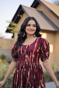 ชุดคุर्ติผ้าฝ้ายพิมพ์ลายแบบดั้งเดิมสำหรับผู้หญิง ความยาวระดับข้อเท้า เหมาะสำหรับฤดูร้อน แห้งเร็ว ยืดหยุ่นได้ กลับด้านได้ ไม่ยับง่าย - Product Image 5