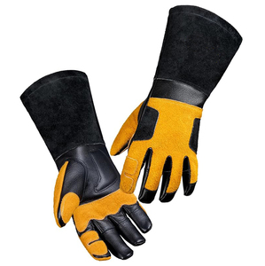 Leather Work Gloves <b>Thermal</b> Insulated Yellow Black Outdoor Winter Use Plain Style Wrist Length - Product Image 1