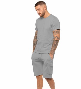 Conjunto de Camiseta de Corte Regular y Pantalones Cortos Cargo - Gris - Product Image 3