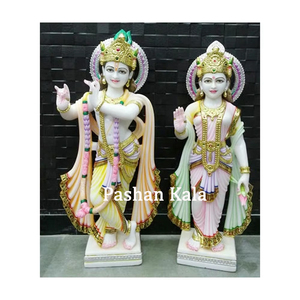 Diseño clásico de mármol blanco puro, Dios y Diosa Radha Krishna, hermosas estatuas pintadas a mano para adoración - Product Image 1