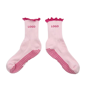 Chaussettes de sport antidérapantes pour femme avec logo personnalisé, pour Pilates, avec bordure brodée, tricotées, taille adulte, automne - Product Image 2