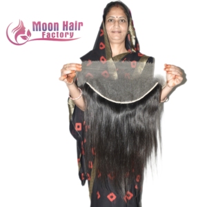 Extensions de cheveux humains Remy indiens HD 13x6 lisses, base en maille transparente, mèches plates soyeuses, couleur noir naturel - Product Image 2
