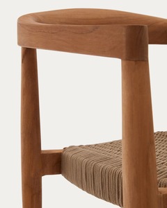 Modern <b>Light</b> Teak Wood Dining Chair Curved Armrest Handwoven <b>Rope</b> Seat Eco-Friendly Minimalist Design for Apartment - Product Image 5