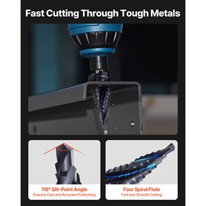 3/16 7/8 Inch Cobalt HSS High Speed Steel <b>Step</b> <b>Drill</b> Bit 1/4 Inch Hex Shank TiAlN Coating Four Spiral Multipurpose <b>Drill</b> Bits - Product Image 4