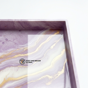 Luxury <b>Square</b> Lilac Resin Storage Tray Gold Vein Purple Marble Effect Decorative Platter for Coffee <b>Table</b> & Home Decor Gift - Product Image 2