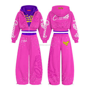 Conjunto de Sudadera con Capucha Corta con Cremallera, Estilo Oversize, Hombro Caído, Bordado, Lavado a la Piedra, con Diseño 'Fighting Ant Custom', de Alto Gramaje 500gsm y Detalles en Piedra Preciosa - Product Image 2