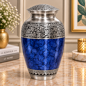 Urna Funeraria de Metal Plateado Prestige con Patrón Martillado Intrincado, Superficie Pulida, Silueta Redondeada y Diseño Conmemorativo Refinado - Product Image 3