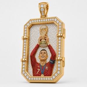 Luxury 18K Gold Lab Grown Diamond Football Trophy Pendant Custom No. 7 Sports Jewelry Wholesale - Product Image 4