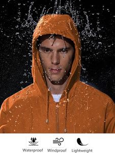 Chaqueta Cortavientos Naranja para Hombre, Cierre de Cremallera, Estilo Casual, Impermeable, Exterior de Cuero Genuino, Secado Rápido, Transpirable, Invierno - Product Image 6