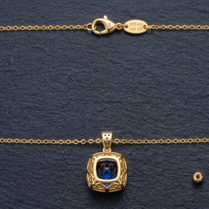 สร้อยคอจี้เงินแท้ 925 ชุบทอง 18K ประดับเพชร CZ สีฟ้าทรงคุชชั่น ขนาด 10 มม. เหมาะสำหรับใส่ทุกวัน เป็นของขวัญสำหรับเธอ ในราคาโรงงาน - Product Image 3