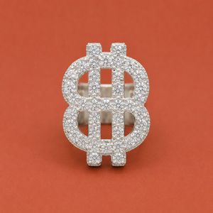 Anillo con Símbolo de Dólar Plateado con Incrustaciones de Diamantes Moissanite Estilo Hip Hop para Hombre, Joyería de Moda de Lujo - Product Image 1