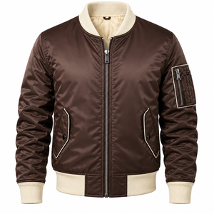 WARPRO INDUSTRY Men's Navy Blue Bomber Jacket Solid Color <b>Covered</b> <b>Button</b> Closure Casual Outerwear Winter Knitted Polyester - Product Image 1