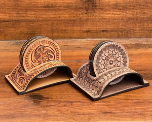 Ensemble de sous-verres en cuir véritable fait main sur mesure avec support, 4 pièces, sous-verres en cuir véritable, tapis de table basse, sous-verres pour tasses - Product Image 5