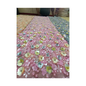 Tissu en dentelle à sequins floraux 3D de luxe, le plus vendu, en gros, pour robes de mariée, fournisseur de tissu en filet - Product Image 2