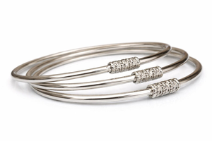 Set of 3 Sterling <b>Silver</b> <b>Bangles</b> with Textured Bead Design Minimalist Bohemian Stackable Handmade <b>Bracelets</b> for Everyday Wear - Product Image 3