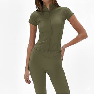 Ensemble de yoga sans couture pour femme avec logo personnalisé, veste zippée deux pièces et leggings taille haute, vêtements de sport et de fitness pour femme - Product Image 6