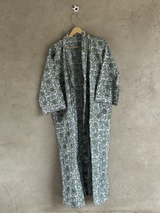 Resort Wear Bohemian V-neck Women's Long Sleeve Cotton Hand Block Print <b>Kimono</b> Robe Belt Closure Lightweight Summer <b>Beach</b> Cover - Product Image 3