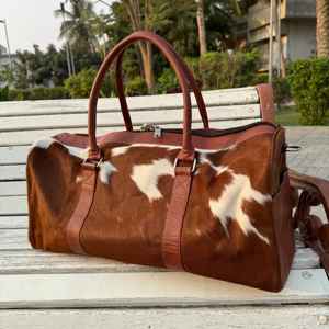 Bolsa de Viaje de Piel Auténtica OEM con Cierre de Cremallera, Bolsa de Fin de Semana Hecha a Mano de Piel de Vaca LHODB-0120 - Product Image 3