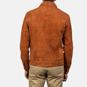 Men's Genuine <b>Suede</b> <b>Leather</b> <b>Jacket</b> Stand Collar Regular Fit Solid Color Windproof Streetwear Winter Outerwear - Product Image 3