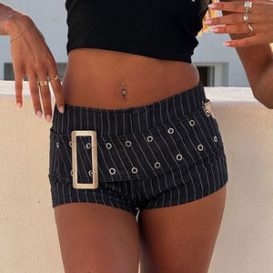 Shorts mini sexys de cintura baja a rayas, transpirables, ajustados, estilo Y2K Spice Girl para mujer, shorts estampados de terciopelo para mujer - Product Image 3