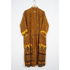 Handmade Boho Style Women's 100% Silk Luxury Kimono Indian Patchwork Robe Vacation Wear Nightwear Knitted Wearing Method V-neck - Product Image 6