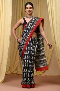Premium <b>Block</b> <b>Print</b> Soft Cotton MulMul Saree for Women Soft Lightweight Traditional Indian Wear Women's Cotton MulMul Saree - Product Image 1