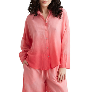 Conjunto de Pijama de Satén 100% Algodón para Mujer, Manga Larga, Color Liso, Ropa de Dormir Suave, Ropa de Estar por Casa con Ribetes, Ropa de Noche de Verano, Venta al por Mayor OEM - Product Image 1