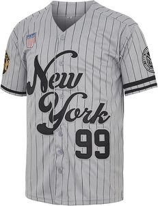 Maillots de baseball pour hommes NY Jersey New York 99, chemises hip-hop à boutons pour fête de Noël, gris - Product Image 2