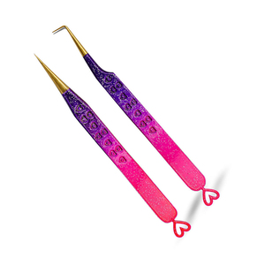 Custom Glitter Gradient <b>Lash</b> Extension Tweezers <b>Kit</b> Heart Shape Premium Gold Tip Stainless Steel Volume Eyelash Tweezers Sets - Product Image 3